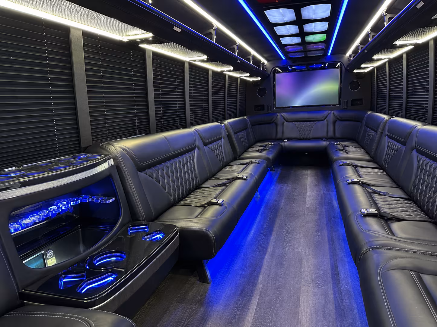 albany 20 passenger party bus inside