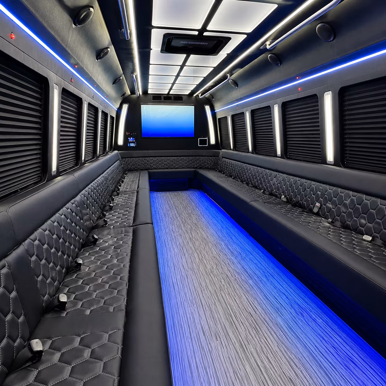 albany 50 passenger party bus inside